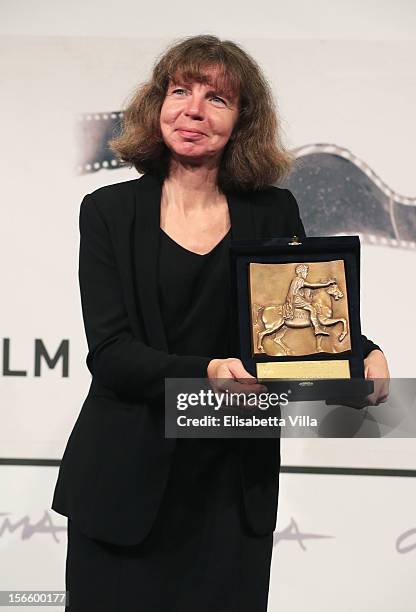 Laila Pakalnina poses with her Special Jury Prize - CinemaXXi for feature-length film during the Award Winners Photocall during the 7th Rome Film...