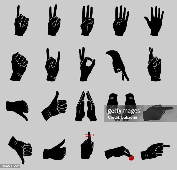 menschliche hand gesten schwarz und weiß-kollektion - finger kreuzen stock-grafiken, -clipart, -cartoons und -symbole