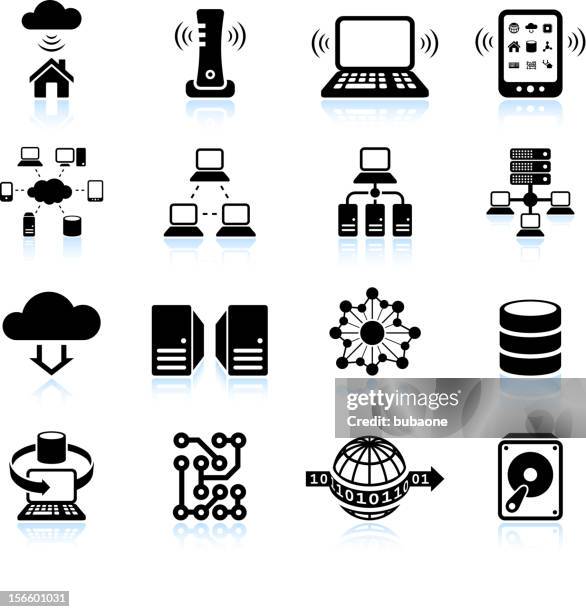 cloud computing modern technology black and white vector icon set - cloud gaming stock illustrations
