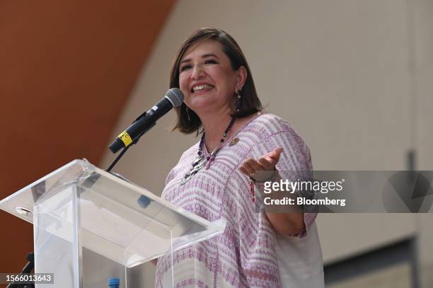 Senator Xochitl Galvez, an opposition presidential candidate, speaks during a campaign rally in Tijuana, Mexico, on Sunday, July 30, 2023. In a July...