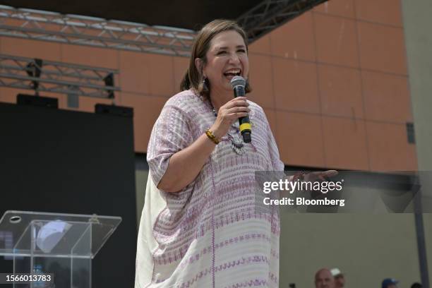 Senator Xochitl Galvez, an opposition presidential candidate, speaks during a campaign rally in Tijuana, Mexico, on Sunday, July 30, 2023. In a July...
