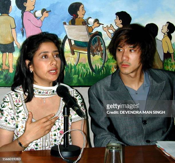 International Youth Ambassadors, renowned Indian actress Manisha Koirala and Taiwanese-born singer Wang Lee-Hom talk to the press in Kathmandu, 16...