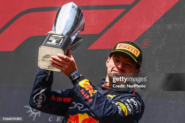 Max Verstappen of Red Bull Racing wins the F1 Grand Prix of Belgium at Circuit de Spa-Francorchamps on July 30, 2023 in Spa, Belgium.