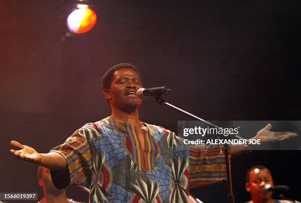 Joseph Shabalala, legendary founder of South Africa's Ladysmith Black Mambazo, celebrating 42 years of acapella Zulu melodies at a show in...