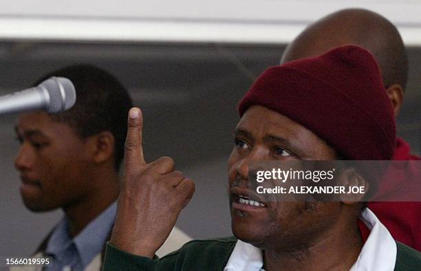 Joseph Shabalala , the legendary founder of the South African a capella Zulu group Ladysmith Black Mambazo, sings during a rehearsal 31 July 2002 in...