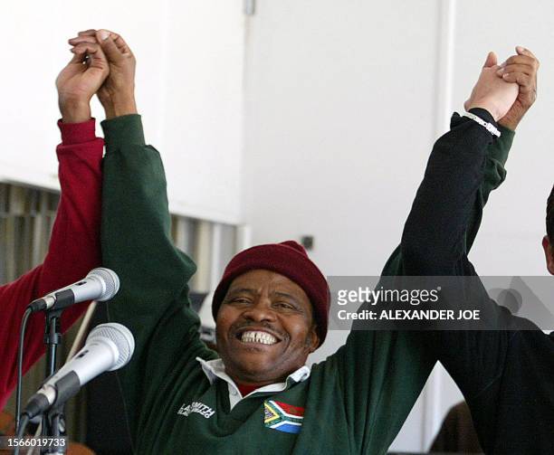 Joseph Shabalala , the legendary founder of the South African a capella Zulu group Ladysmith Black Mambazo, sings during a rehearsal 31 July 2002 in...