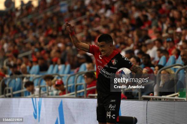 Luis Ricardo Reyes Moreno of Atlas in action during the Leagues Cup 2023 match between Toronto FC and Atlas at BMO Field in Toronto, Canada on July...