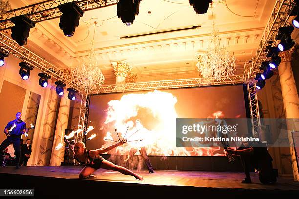 Fire performers at the launch of the Four Seasons Hotel, Baku on November 17, 2012 in Baku, Azerbaijan.