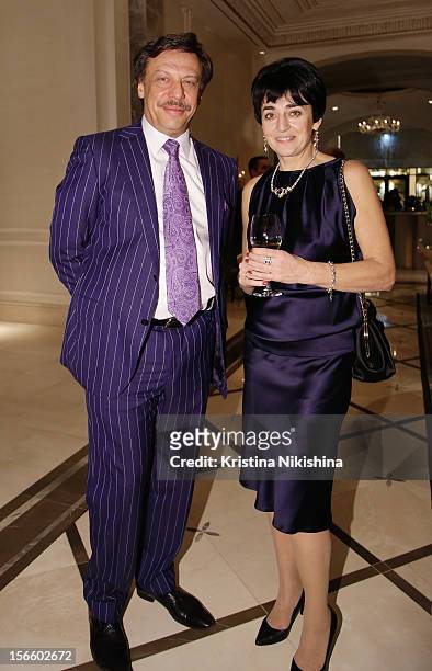 Mikhail Borshchevsky with Olga Borshchevskaya arrive at the launch of the Four Seasons Hotel, Baku on November 17, 2012 in Baku, Azerbaijan.