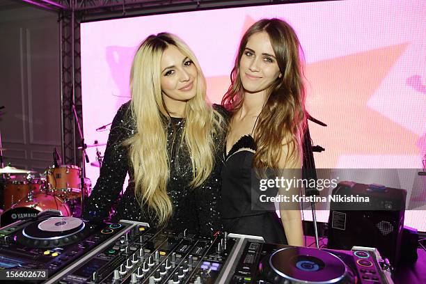 Zara Martin and Jade Williams aka Sunday Girl arrive at the launch of the Four Seasons Hotel, Baku on November 17, 2012 in Baku, Azerbaijan.