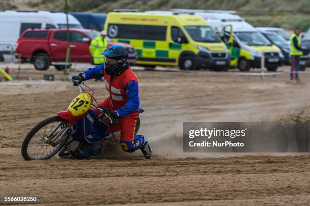 Daniel Winterton kicks up the sand during the Fylde ACU British Sand Racing Masters Championship at St Annes on Sea, Lancashire on Sunday 30th July...