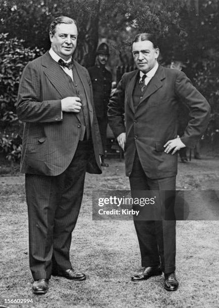 Polar explorer Ernest Shackleton with paper magnate Frederick Becker during a garden fete at Sutton Hall, Hounslow, 8th July 1921. Mr Becker, who is...