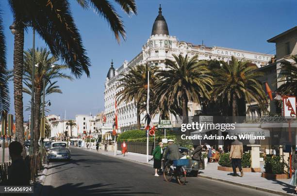 The Carlton Cannes, or InterContinental Carlton Cannes, a luxury hotel on La Croisette in Cannes, southern France, circa 1960.