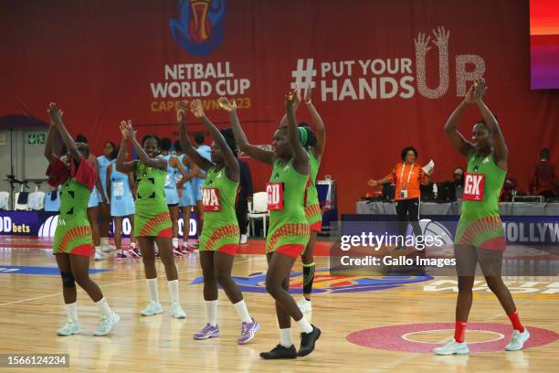 Malawi thank their supporters after beating Fiji during the Netball World Cup 2023 Pool F match between Fiji and Malawi at Cape Town International...