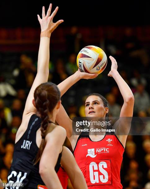 Georgia Rowe of Wales in action during the Netball World Cup 2023, Pool G match between Wales and New Zealand at Cape Town International Convention...