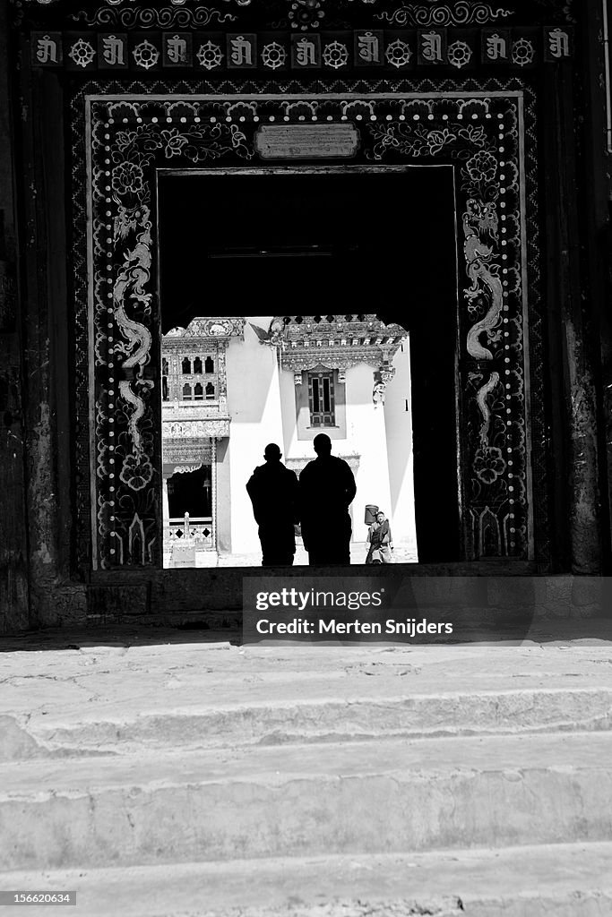 Monks entering Gangtey Monastery