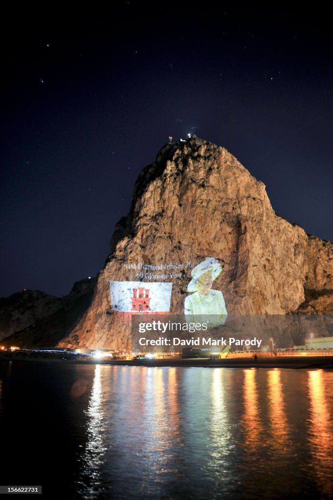 Rock of Gibraltar Lit up for the Queen's Jubilee