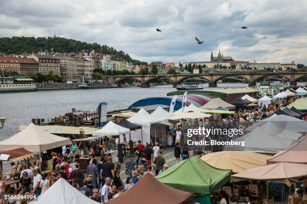 Shoppers at the Naplavka Farmers' Market on the banks of the River Vltava in Prague, Czech Republic, on Saturday, July 29, 2023. The Czech economy is...