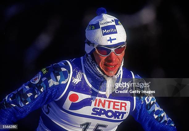 Ari Palolahti of Finland in action in the Men's 50 km Cross-Country during day 11 of the FIS Nordic World Ski Championship 2001 held in Lahti,...