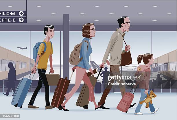 ilustraciones, imágenes clip art, dibujos animados e iconos de stock de viaje de la familia - suitcase couple