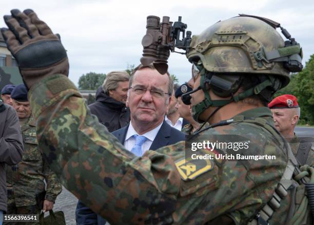 Boris Pistorius, Federal Defense Minister, visits the Bundeswehr's cyber force on July 31, 2023 in Rheinbach, Germany. Pistorius during his tour and...