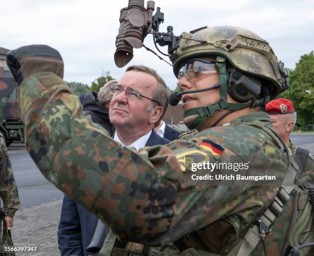 Boris Pistorius, Federal Defense Minister, visits the Bundeswehr's cyber force on July 31, 2023 in Rheinbach, Germany. Pistorius during his tour and...