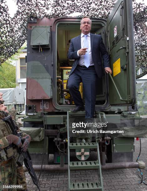 Boris Pistorius, Federal Defense Minister, visits the Bundeswehr's cyber force on July 31, 2023 in Rheinbach, Germany. Pistorius during his tour and...