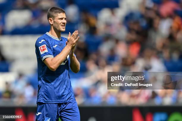 Andrej Kramaric of TSG 1899 Hoffenheim gestures during the pre-season friendly match between TSG Hoffenheim and Rangers at PreZero-Arena on July 29,...