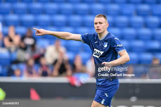 Attila Szalai of TSG 1899 Hoffenheim gestures during the pre-season friendly match between TSG Hoffenheim and Rangers at PreZero-Arena on July 29,...