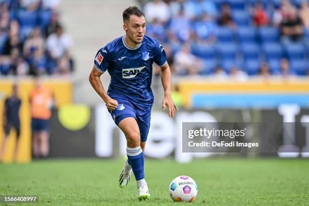 Julian Justvan of TSG 1899 Hoffenheim controls the Ball during the pre-season friendly match between TSG Hoffenheim and Rangers at PreZero-Arena on...