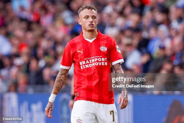 Noa Lang of PSV Eindhoven looks on during the Pre-Season Friendly match between PSV Eindhoven and Nottingham Forest at Philips Stadion on July 30,...