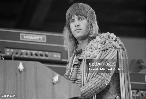 English keyboard player Keith Emerson performing with Emerson, Lake & Palmer at the Melody Maker Poll Awards Concert at the Oval cricket ground,...