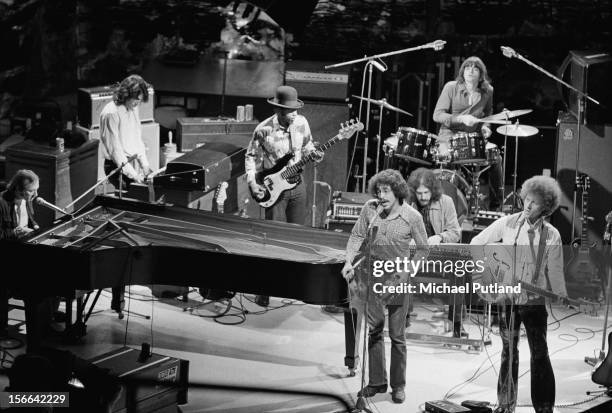 American rock group Manassas performing on the 'In Concert' TV show at the BBC TV Theatre, London, 1972. Left to right: Stephen Stills, Paul Harris,...