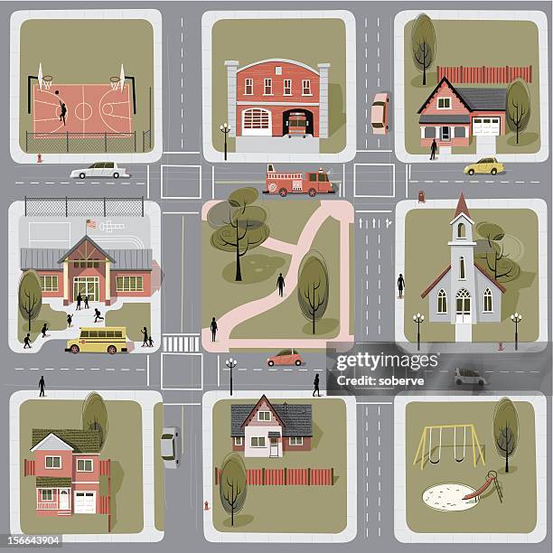 neighborhood - school yard stock illustrations