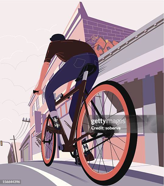 ilustraciones, imágenes clip art, dibujos animados e iconos de stock de en bicicleta en la ciudad - city street