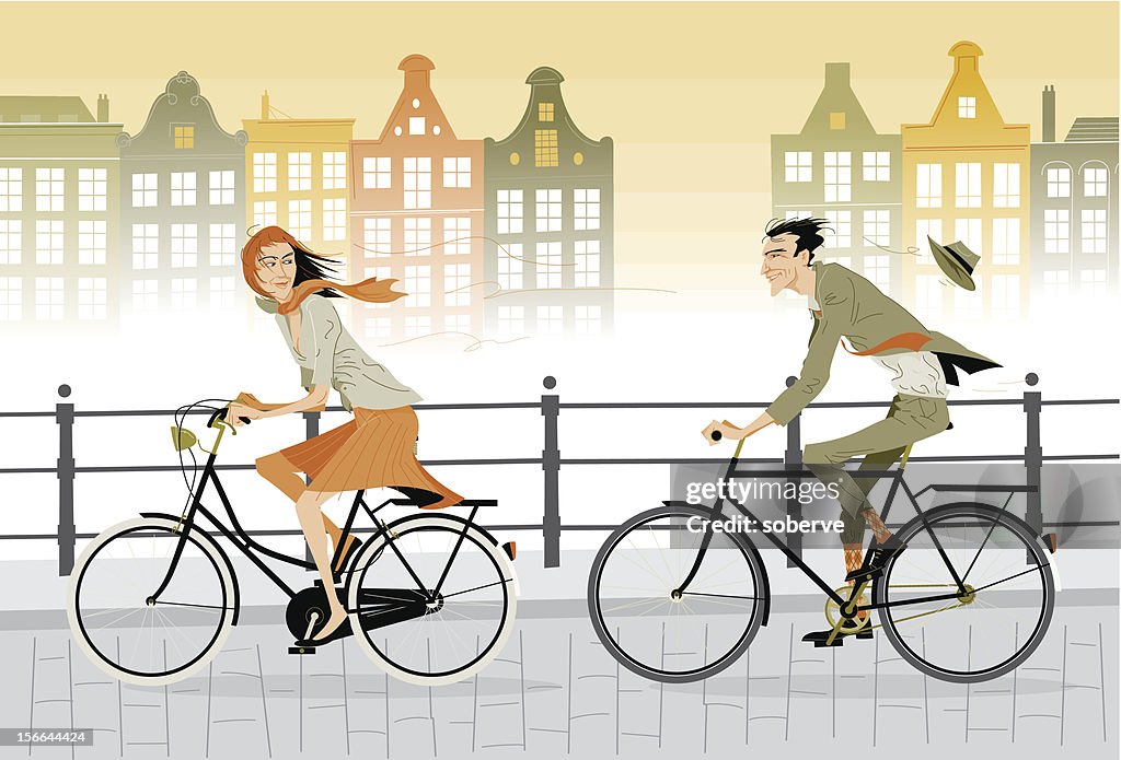 Cartoon Animated Couple On A City Bike Ride High-Res Vector Graphic - Getty  Images