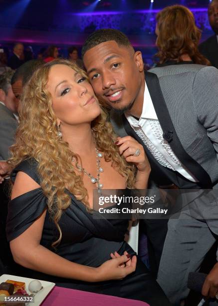 TeenNick Chairman and HALO Awards host Nick Cannon and singer Mariah Carey attend Nickelodeon's 2012 TeenNick HALO Awards at Hollywood Palladium on...