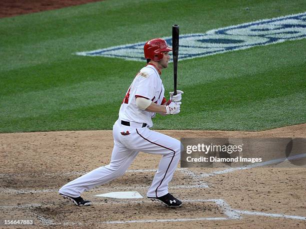 Outfielder Bryce Harper of the Washington Nationals grounds out to firstbaseman Allen Craig of the St. Louis Cardinals who fed the ball to pitcher...