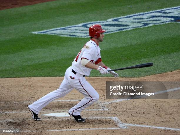 Outfielder Bryce Harper of the Washington Nationals grounds out to firstbaseman Allen Craig of the St. Louis Cardinals who fed the ball to pitcher...