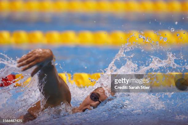 Simona Quadarella of Team Italy competes in the Women's 1500m Freestyle Heats on day two of the Fukuoka 2023 World Aquatics Championships at Marine...