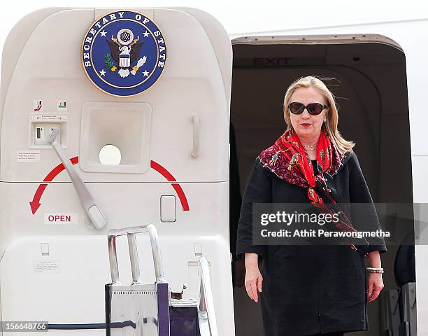 Secretary of State Hillary Clinton arrives at Don Muang International Airport on November 18, 2012 in Bangkok, Thailand. Secretary Clinton is on a...