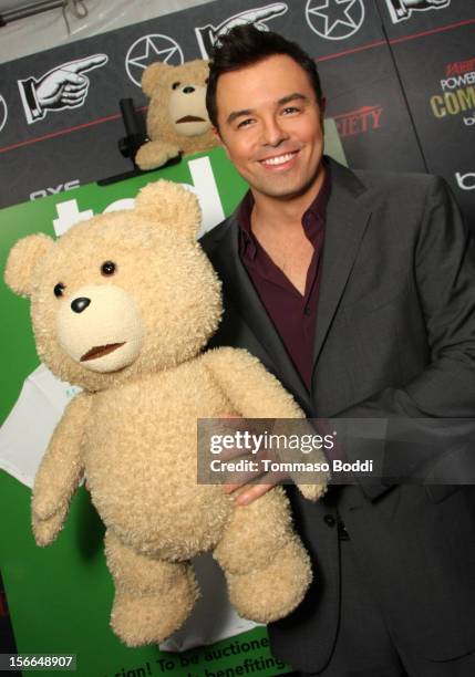 Honoree Seth MacFarlane poses with Ted during arrivals at Variety's 3rd annual Power of Comedy event presented by Bing benefiting the Noreen Fraser...