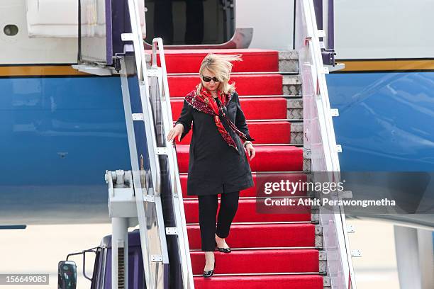 Secretary of State Hillary Clinton arrives at Don Muang International Airport on November 18, 2012 in Bangkok, Thailand. Secretary Clinton is on a...