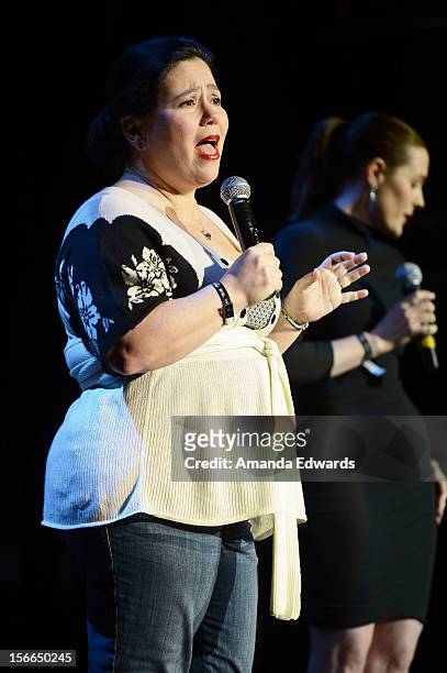 Actors Alex Borstein and Rachel MacFarlane speak onstage at Variety's 3rd annual Power of Comedy event presented by Bing benefiting the Noreen Fraser...