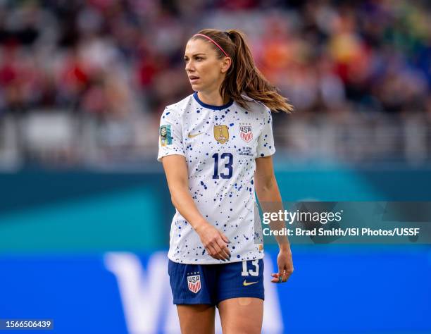 Alex Morgan of the United States looks to the ball during a FIFA World Cup Group Stage game between Vietnam and USWNT at Eden Park on July 22, 2023...