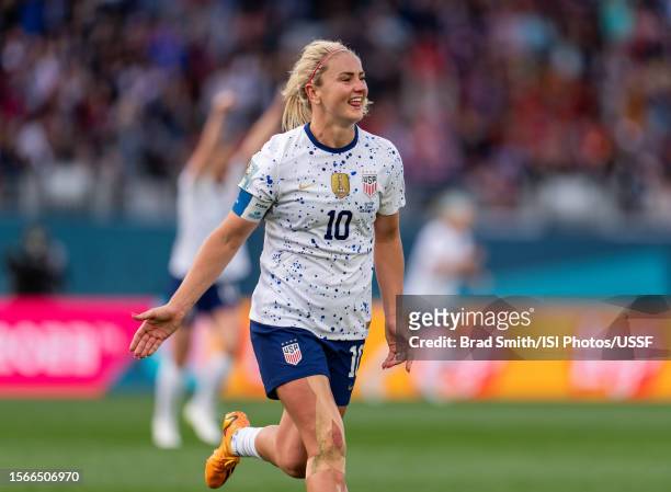 Lindsey Horan of the United States celebrates her goal during a FIFA World Cup Group Stage game between Vietnam and USWNT at Eden Park on July 22,...