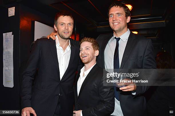 Host Joel McHale, actor Seth Green and comedian Owen Benjamin attend Variety's 3rd annual Power of Comedy event presented by Bing benefiting the...