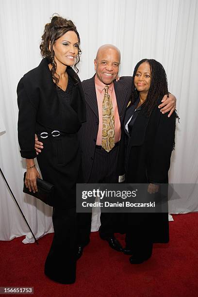 Eskedar Gobeze, Berry Gordy and Hazel Joy attend An Evening with Berry Gordy at the Art Institute Of Chicago on November 17, 2012 in Chicago,...