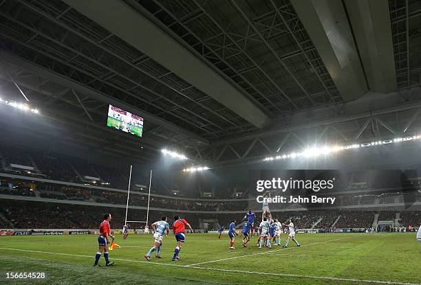 The new Grand Stade Lille Metropole stadium was covered by the roof for the rugby autumn international between France and Argentina on November 17,...