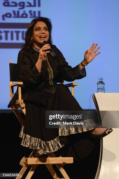 Director Mira Nair speaks at the Global Landscape Making The Reluctant Fundamentalist at the Katara Drama Theatre during the 2012 Doha Tribeca Film...